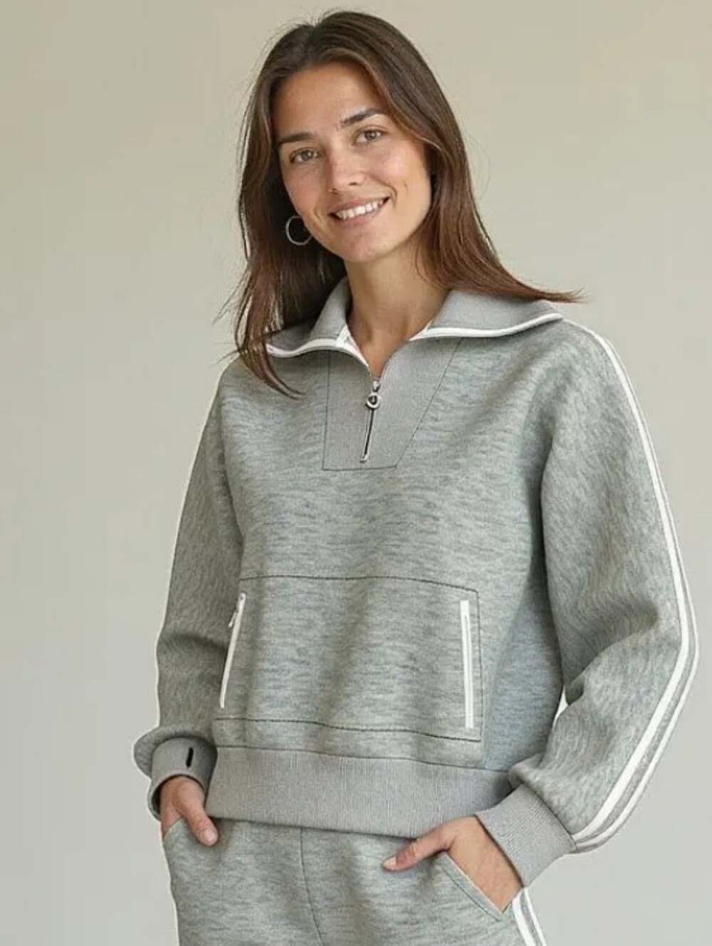 Vonga Women's Signature Quarter Zip Double Knit Pullover Sweater
